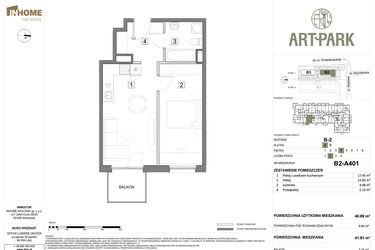 Rzut - Mieszkanie na sprzedaż 2 pokoje o powierzchni 41,79 m² - numer B.2.A401 w ArtPark