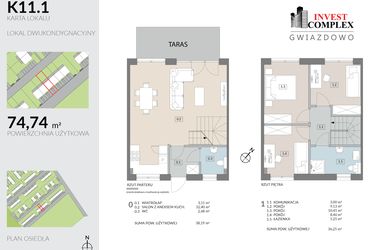 Rzut - Mieszkanie na sprzedaż 4 pokoje o powierzchni 74,44 m² - numer K11.1 w Osiedle Gwiazdowo etap 9