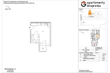 Rzut - Mieszkanie na sprzedaż 1 pokój o powierzchni 25,56 m² - numer M-1 w Apartamenty Grajewska