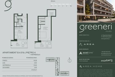 Rzut - Mieszkanie na sprzedaż 2 pokoje o powierzchni 37,04 m² - numer B.4.01b w Greeneri Park