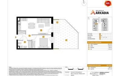 Rzut - Mieszkanie na sprzedaż 2 pokoje o powierzchni 39,12 m² - numer B1.1 w Osiedle Arkadia etap 2