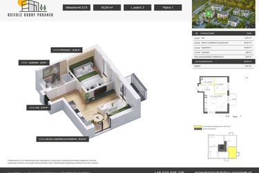 Rzut - Mieszkanie na sprzedaż 2 pokoje o powierzchni 43,34 m² - numer D.1.5 w Dobry Poranek