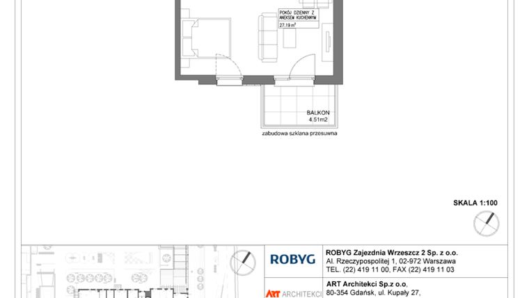 Rzut - Mieszkanie na sprzedaż 1 pokój o powierzchni 34,7 m² - numer I1.1M18 w Nowa Wałowa bud. I1