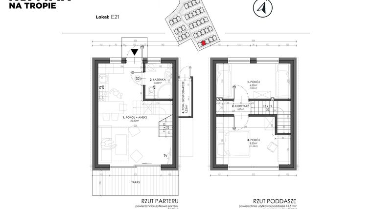 Rzut - Dom na sprzedaż 3 pokoje o powierzchni 49,8 m² - numer E21 w Sea House Wicie
