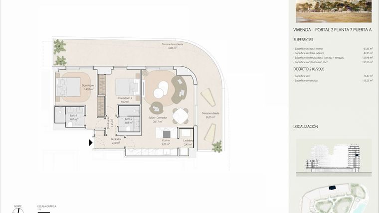 Rzut - Mieszkanie na sprzedaż 2 pokoje o powierzchni 106,96 m² - numer P2P7A w Termica Beach