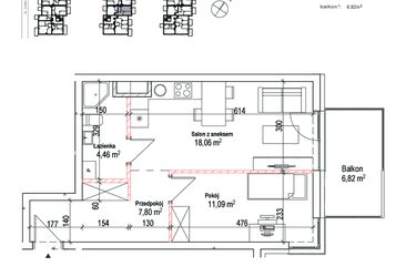 Rzut - Mieszkanie na sprzedaż 2 pokoje o powierzchni 41,41 m² - numer 21A w Łowicka 25