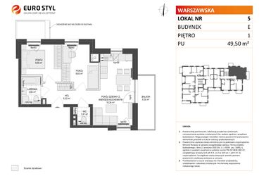 Rzut - Mieszkanie na sprzedaż 3 pokoje o powierzchni 49,5 m² - numer E.5 w Osiedle Warszawska