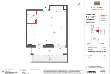 Rzut - Mieszkanie na sprzedaż 1 pokój o powierzchni 50,38 m² - numer 28 w Stalowa Form 43.45