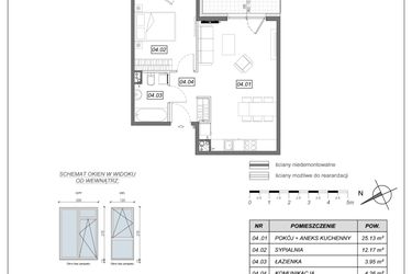Rzut - Mieszkanie na sprzedaż 2 pokoje o powierzchni 45,51 m² - numer 9.A.04 w Nowe Południe bud. 9