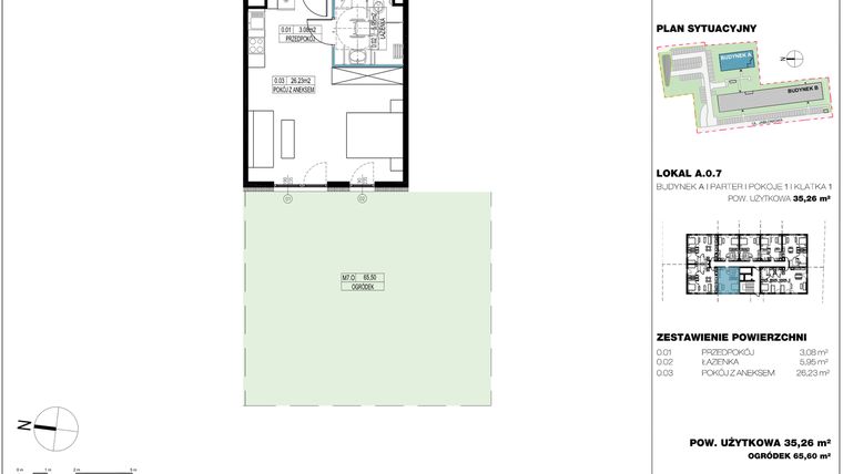 Rzut - Mieszkanie na sprzedaż 1 pokój o powierzchni 35,73 m² - numer A.0.7 w Jabłonova