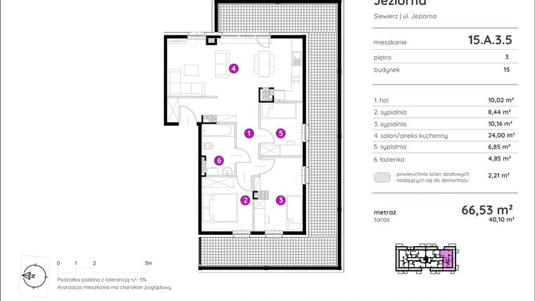 Rzut - Mieszkanie na sprzedaż 3 pokoje o powierzchni 52,57 m² - numer 15.A.3.5 w Murapol Siewierz Jeziorna