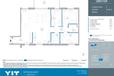 Rzut - Mieszkanie na sprzedaż 4 pokoje o powierzchni 95,58 m² - numer DB0104 w Spokojny Mokotów