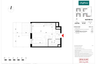 Rzut - Mieszkanie na sprzedaż 1 pokój o powierzchni 33,42 m² - numer R.1.03 w CityFlow etap II