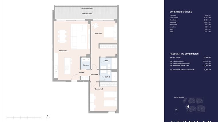 Rzut - Mieszkanie na sprzedaż 2 pokoje o powierzchni 105,76 m² - numer 12D w Isla Bela