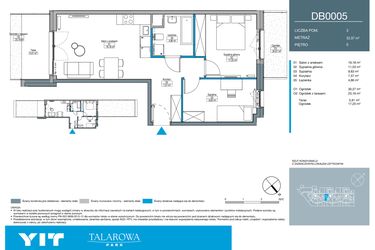 Rzut - Mieszkanie na sprzedaż 3 pokoje o powierzchni 52,97 m² - numer DB0005 w Talarowa Park II