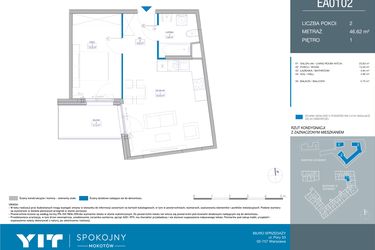 Rzut - Mieszkanie na sprzedaż 2 pokoje o powierzchni 46,62 m² - numer EA0102 w Spokojny Mokotów