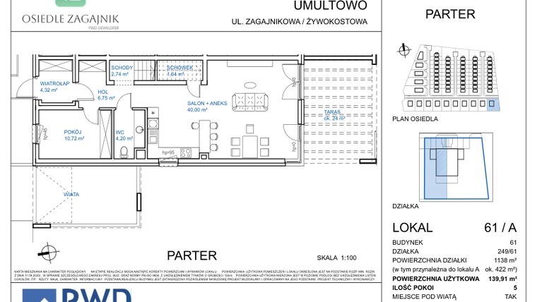 Rzut - Dom na sprzedaż 5 pokoi o powierzchni 139,91 m² - numer 61A w Osiedle Zagajnik - etap I