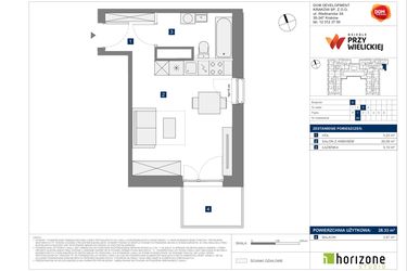 Rzut - Mieszkanie na sprzedaż 1 pokój o powierzchni 28,33 m² - numer B-82 w Osiedle przy Wielickiej etap 1.2