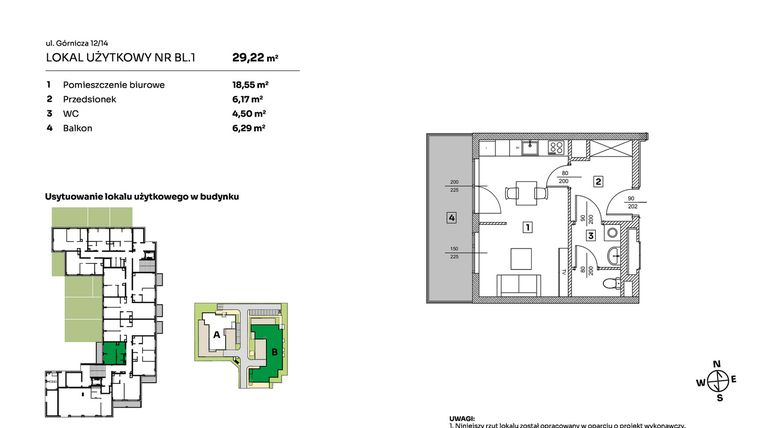 Rzut - Mieszkanie na sprzedaż 1 pokój o powierzchni 29,22 m² - numer BL.1 w Parkove Love - apartamenty inwestycyjne