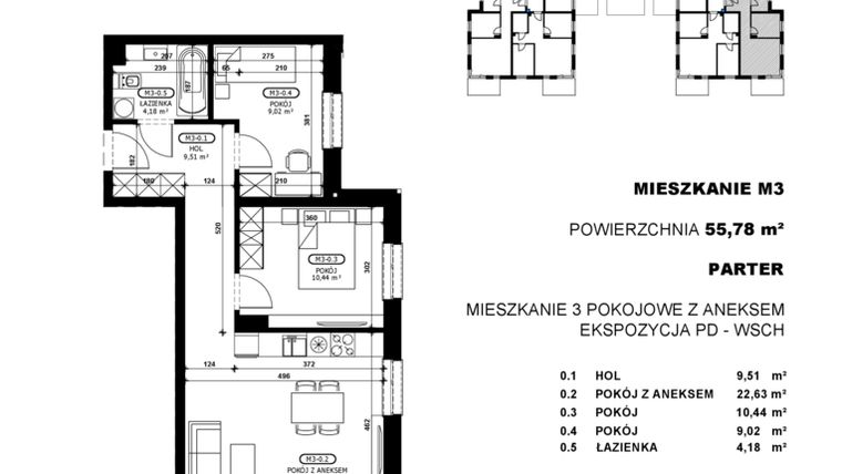 Rzut - Mieszkanie na sprzedaż 3 pokoje o powierzchni 55,78 m² - numer C2-M3 w Stacja Łódź V – etap C2