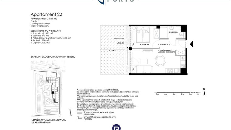 Rzut - Mieszkanie na sprzedaż 2 pokoje o powierzchni 35,81 m² - numer M22 w Baltic Porto