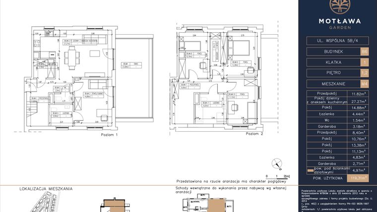 Rzut - Mieszkanie na sprzedaż 5 pokoi o powierzchni 119,31 m² - numer B6.M4 w Motława Garden