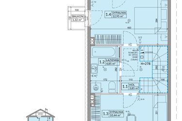 Rzut - Dom na sprzedaż 3 pokoje o powierzchni 68,42 m² - numer 21A w Osiedle Słoneczne etap III