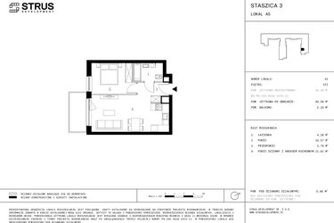 Rzut - Mieszkanie na sprzedaż 2 pokoje o powierzchni 40,56 m² - numer 7.A5 w Staszica 3