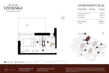 Rzut - Mieszkanie na sprzedaż 1 pokój o powierzchni 24,69 m² - numer B1.05 w Bulwar Izerski