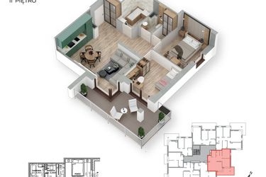 Rzut - Mieszkanie na sprzedaż 3 pokoje o powierzchni 59,41 m² - numer 19 w Villa Park - Etap III