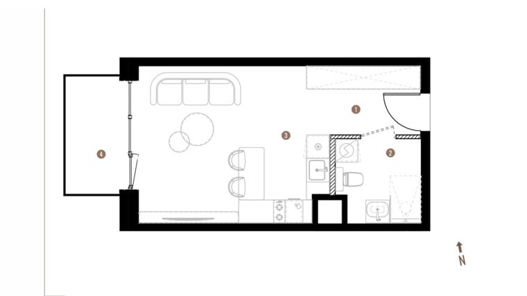 Rzut - Mieszkanie na sprzedaż 1 pokój o powierzchni 28,01 m² - numer A2.4.12 w Belg Apartamenty etap II
