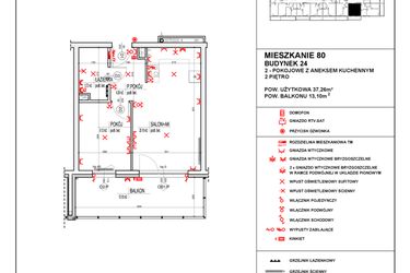 Rzut - Mieszkanie na sprzedaż 2 pokoje o powierzchni 37,26 m² - numer 24_80 w Osiedle 4 Pory Roku - Etap VIII
