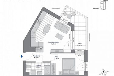 Rzut - Mieszkanie na sprzedaż 2 pokoje o powierzchni 40,86 m² - numer C.1.11 w Nowa Dąbrowa