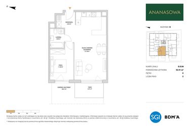 Rzut - Mieszkanie na sprzedaż 2 pokoje o powierzchni 53,91 m² - numer D.0.04 w Ananasowa