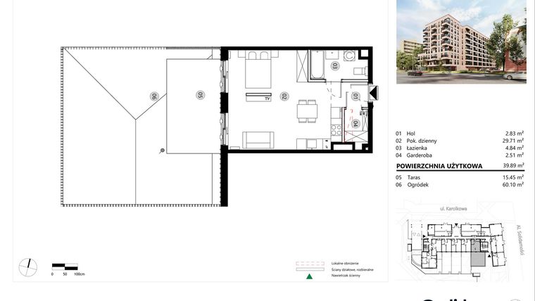 Rzut - Mieszkanie na sprzedaż 1 pokój o powierzchni 39,89 m² - numer A.00.L.02 w ReVola