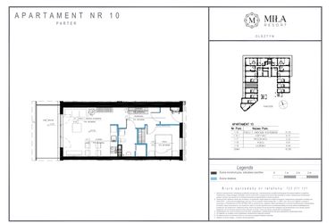 Rzut - Mieszkanie na sprzedaż 2 pokoje o powierzchni 42,86 m² - numer 10 w Miła Resort