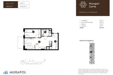 Rzut - Mieszkanie na sprzedaż 2 pokoje o powierzchni 41,72 m² - numer 2.A.1.08 w Murapol Corfa