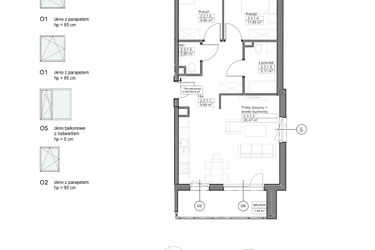 Rzut - Mieszkanie na sprzedaż 3 pokoje o powierzchni 65,17 m² - numer A.2.3.1 w Optima VIII