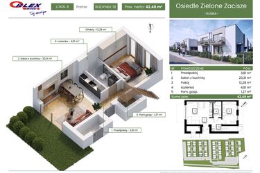 Rzut - Mieszkanie na sprzedaż 2 pokoje o powierzchni 42,48 m² - numer 18B w Rumia Osiedle Zielone Zacisze