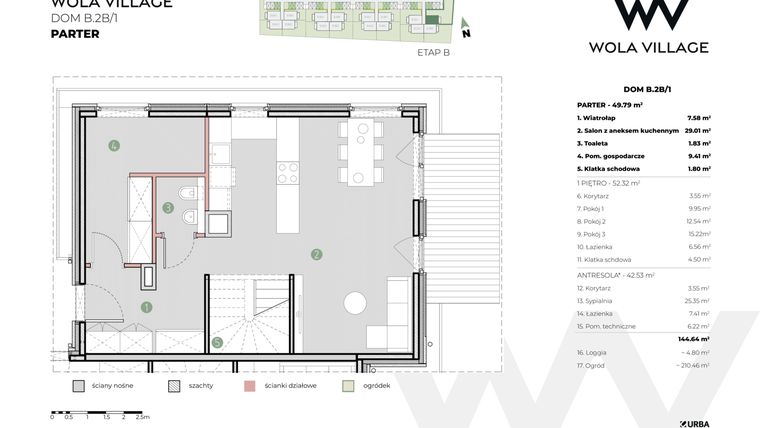 Rzut - Dom na sprzedaż 5 pokoi o powierzchni 144,64 m² - numer B.2B/1 w Wola Village