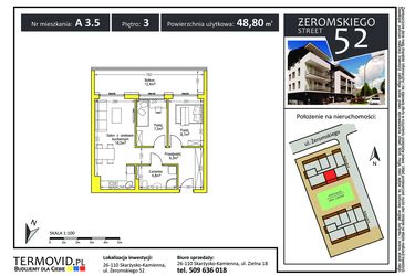 Rzut - Mieszkanie na sprzedaż 2 pokoje o powierzchni 48,8 m² - numer A 3.5 w Żeromskiego Street 52