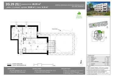 Rzut - Mieszkanie na sprzedaż 2 pokoje o powierzchni 46,54 m² - numer 2G.29.5 w Zielone Zamienie IX