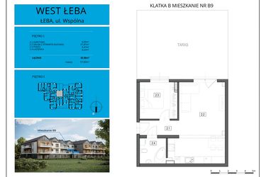 Rzut - Mieszkanie na sprzedaż 2 pokoje o powierzchni 45,98 m² - numer B9 w West Łeba