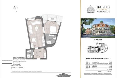 Rzut - Mieszkanie na sprzedaż 2 pokoje o powierzchni 54,33 m² - numer 2.27 w Baltic Luxury Residence