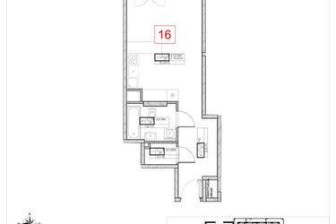 Rzut - Mieszkanie na sprzedaż 1 pokój o powierzchni 34,97 m² - numer C1.16 w Rezydencja Ogród Saski etap I i II