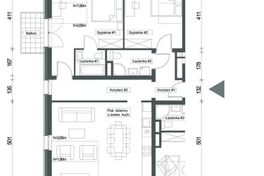 Rzut - Mieszkanie na sprzedaż 4 pokoje o powierzchni 80,23 m² - numer W3/M04/2P w Zielony Brochów 7 - etap A