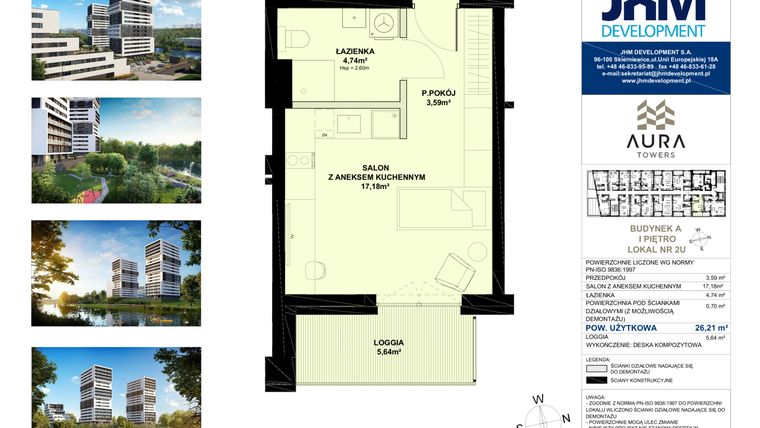Rzut - Lokal użytkowy na sprzedaż 1 pokój o powierzchni 26,16 m² - numer A.1.2U w Aura Towers