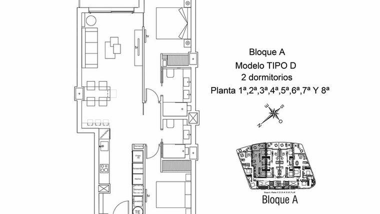 Rzut - Mieszkanie na sprzedaż 2 pokoje o powierzchni 97,44 m² - numer 4D w Apartamenty w La Manga SP-45213