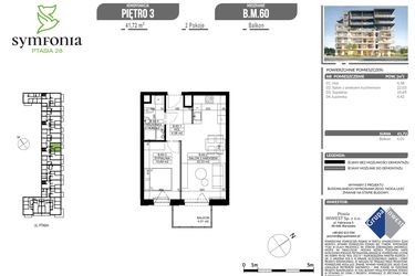 Rzut - Mieszkanie na sprzedaż 2 pokoje o powierzchni 41,72 m² - numer B.60 w Symfonia Ptasia 28