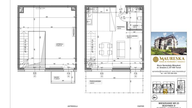 Rzut - Mieszkanie na sprzedaż 1 pokój o powierzchni 64,24 m² - numer D.23 w Osiedle Maureska etap 2